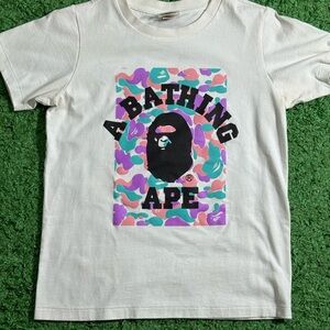 A Bathing Ape XS ' White Logo Tee with Pastel Camo Print